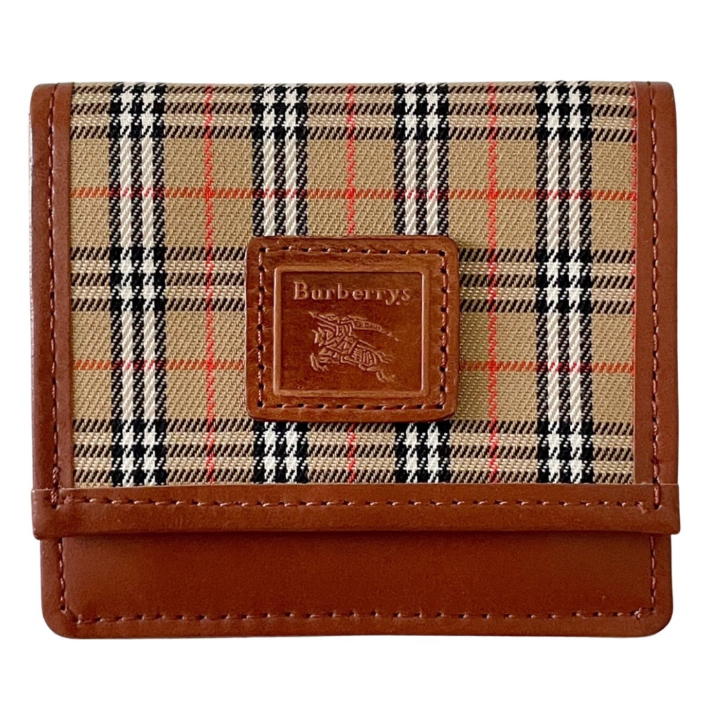 Burberry Nova Check Saddle Brown Leather Vintage Coin Pouch